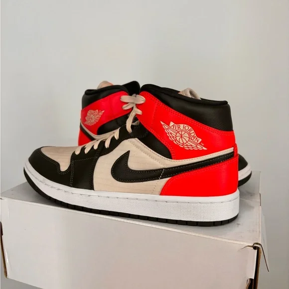 Nike Air Jordan 1 Mid Newsprint Ligth Oreowood Brown Size 10.5 - Picture 4 of 5